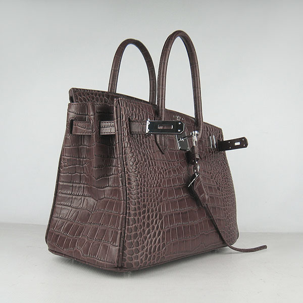 Replica Hermes Birkin 30cm Crocodile Veins Bag Dark Coffee 6088 On Sale - Click Image to Close